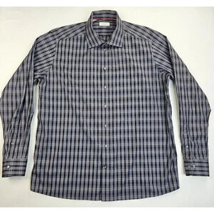 Eton Size 18/46 Men's Contemporary Black Gray Check Long Sleeve Spread Collar